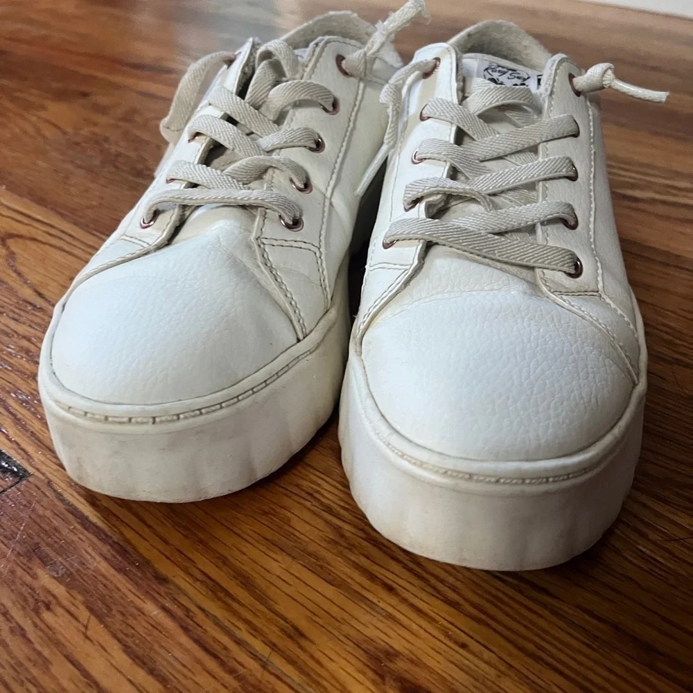 Roxy White with Pink Rose Accent Platform Sneakers